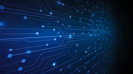 Obraz premium Blue digital circuit background with glowing lines and depth effect in futuristic tech design 