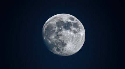 Obraz premium Full Moon Detailed Surface Against Dark Sky, Craters and Lunar Features Visible Night Sky
