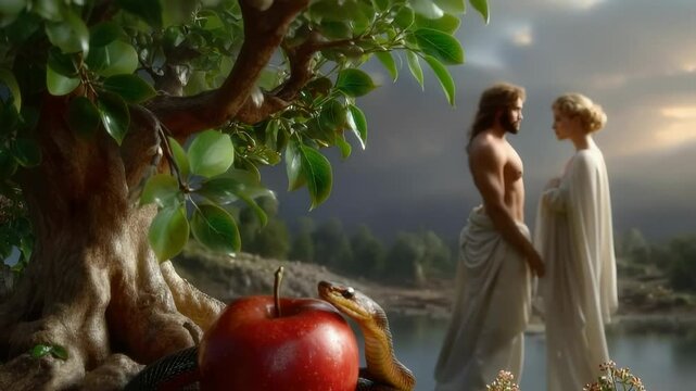 Forbidden act: Adam yield, Eve partake, snake lure, tree allure, sin unfold, Eden farewell, guilt rise, paradise loss, divine verdict, sacred tale, moral fall, scriptural warning