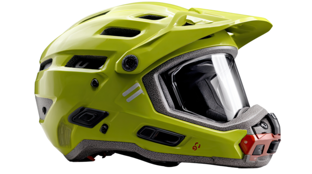 Protective Helmet for Adventure: A close-up shot of a modern, high-performance helmet, meticulously designed for outdoor adventure, showcasing advanced safety features and ergonomic design.