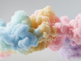 Colorful Pastel Clouds on White Background, 3D Render

