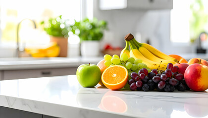 Buah segar di atas meja dapur