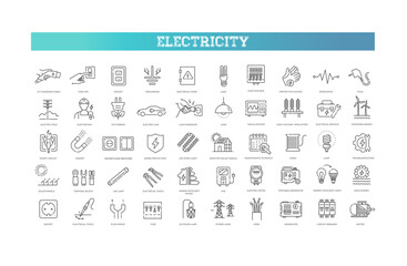 Electricity icons. Power outline flat icons
