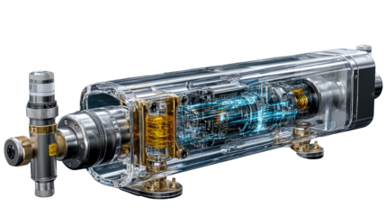 Industrial Marvel: An intricate internal view of a complex industrial machine, showcasing its technological and mechanical precision.