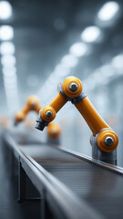 Robotic arm automation gold bar conveyor industry technology factory metal modern production line efficient shiny advanced manufacturing machinery