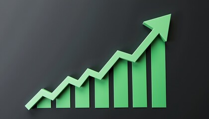 arrow up 3d, price growth chart, on black background