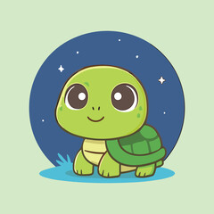 Cute Baby Tortoise Vector Illustration – Adorable Cartoon Turtle with Big Eyes | Kids Animal Character Design
