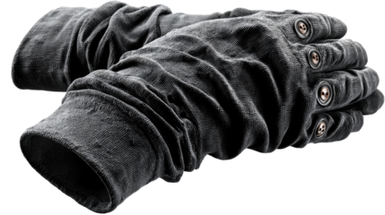 High-Tech Data Gloves: A close-up view of sleek, black data gloves, poised on a flat surface, designed for immersive digital experiences.