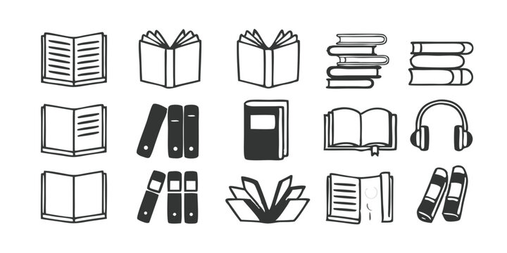 Collection of Minimalist Line Art Illustrations Featuring Various Book Orientations and Notebooks.