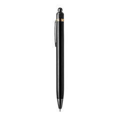 Black ballpoint pen with click top. Isolated white background. Png format