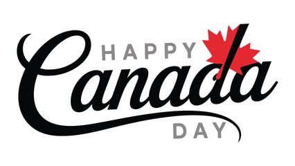 happy canada day text design with red maple leaf and elegant script typography on white background celebrating canadian patriotism