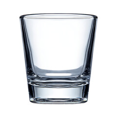 Empty glass tumbler with thick base. Isolated white background. Png format