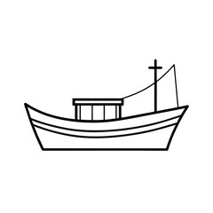 Line Art of a Fishing Boat Icon Design Vector Illustration