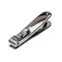 Nail clipper in chrome finish. Isolated white background. Png format