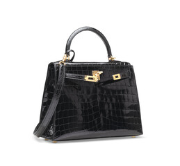 Woman Leather Texture Comfortable Hand Bag On PNG Transparent Background . Cut-Out Clipping Path With Adobe Photoshop Pen Tool . PNG Transparent  Handbag