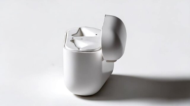 White wireless earbuds in an open charging case on a clean surface