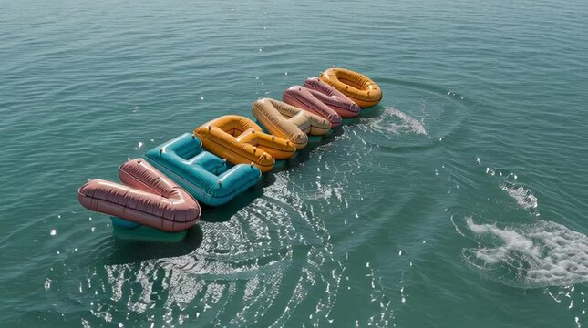 VERANO FLOAT WORD - Colorful animated summer typography with beach vibes and Spanish keywords — ideal for international seasonal ads. 