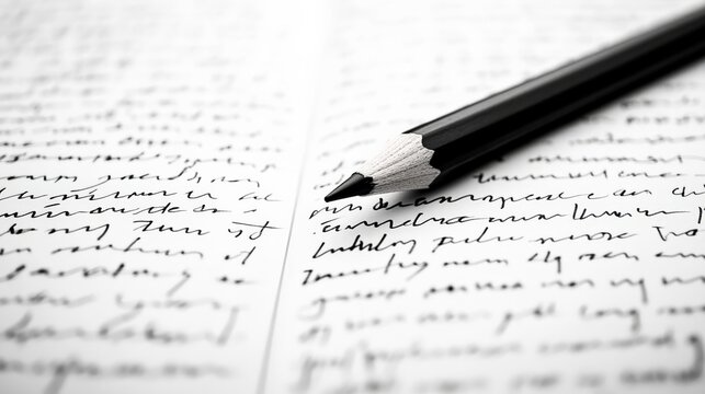 Sharpened pencil resting on a notebook filled with elegant cursive handwriting symbolizes the journey of learning and the vital role of education in personal growth and creativity