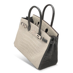 Woman Leather Texture Comfortable Hand Bag On PNG Transparent Background . Cut-Out Clipping Path...