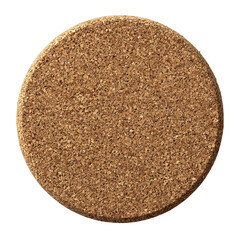 Round coaster in cork material. Isolated white background. Png format