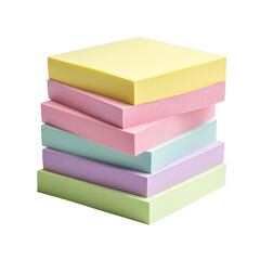 Stack of sticky notes in soft pastel color. Isolated white background. Png format