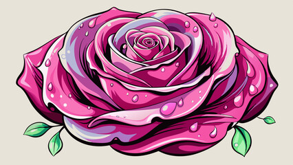 high contrast, pink rose front, almost top view with little water droplets 