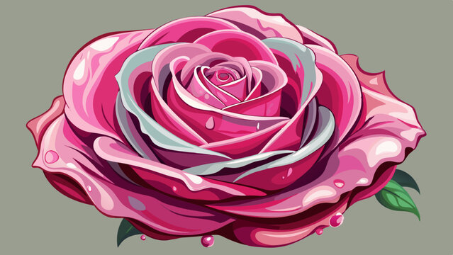 high contrast, pink rose front, almost top view with little water droplets 