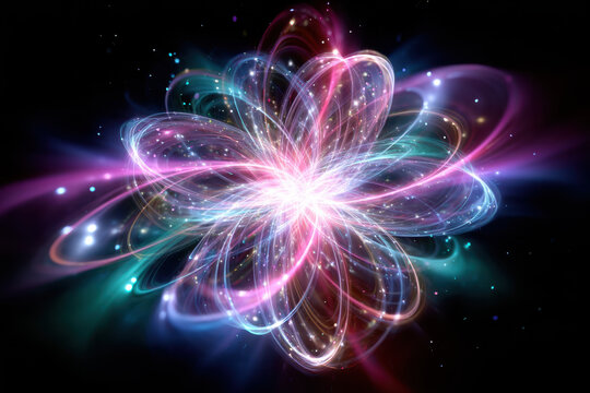 Colorful abstract representation of atomic structure and energy movements in space
