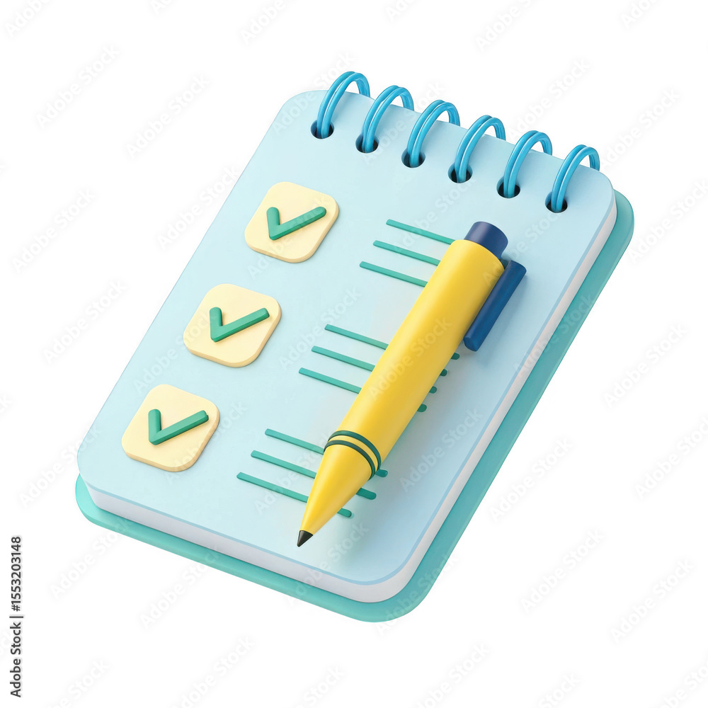 Poster 3d realistic checklist notepad with pen isolated on transparent background