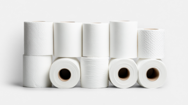 Toilet paper rolls on transparent background