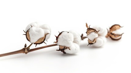 Fluffy cotton bolls stand isolated on a clean white background, presenting a pure and natural sight. This image is highly suitable for textile - related projects, like cotton product promotions, 