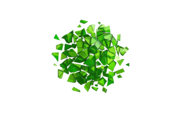 Pile Of Scattered Bright Green Polygonal Shards On A Transparent Background Appearing As Broken Glass Or Gemstones