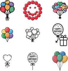 Balloon Icons Set | Celebration Vector Symbols & Line Art Illustration
