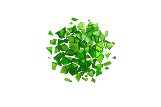 Pile Of Scattered Bright Green Polygonal Shards On A Transparent Background Appearing As Broken Glass Or Gemstones