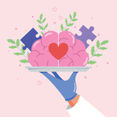 Vector illustration of a emotion and brain, mental health of positive thinking, logical thinking brain, Good health care vector illustration. 
