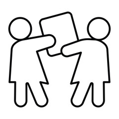 Fototapeta premium Shoppers with last one product box thin line icon, black friday concept. Vector graphics. Two women and package, shopping sign on white background, style mobile or design.