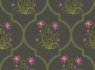 Vector Hand drawn colourful geometric flowers, seamless patterns with floral for fabric, textiles, clothing, wrapping paper, backdrop, banner, illustration, abstract backgrounds.

