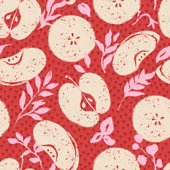 Apple Fruits Slices with Botanical Vector Seamless Pattern