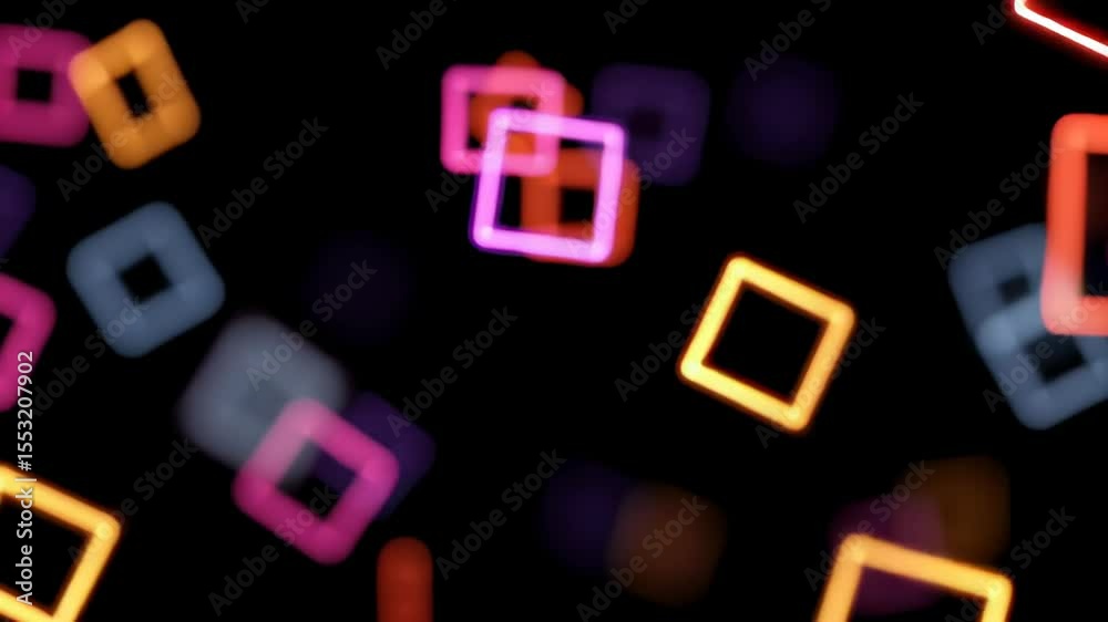 Poster Interlinked Neon Squares Floating in Black Background Creating Abstract and Colorful Visuals