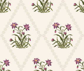 Vector Hand drawn colourful geometric flowers, seamless patterns with floral for fabric, textiles, clothing, wrapping paper, backdrop, banner, illustration, abstract backgrounds.
