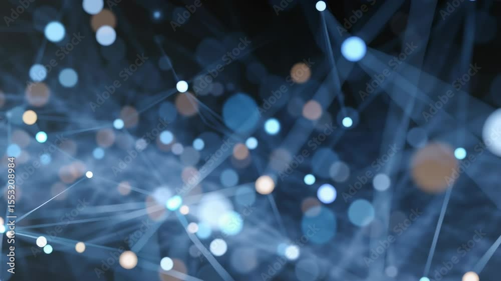 Poster floating digital nodes connected by light in a dynamic network of technology