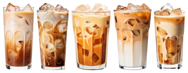 PNG Refreshing iced coffee drinks variety, element set on transparent background