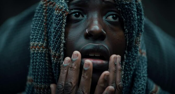 Cry Woman Isolated. Powerful footage on illegal immigration: human drama across borders, conflict, and hope in motion