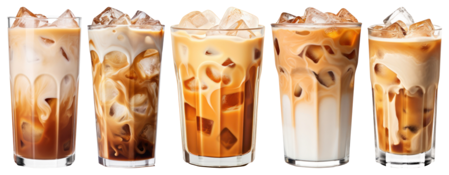 PNG Refreshing iced coffee drinks variety, element set on transparent background