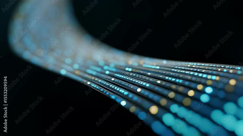 Poster Digital Code Flowing Across Curved OLED Screen in Close-Up View with Bright Colors and Patterns