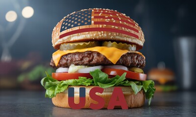American Pride Burger Patriotic Food Indulgence Gourmet Fast Food USA