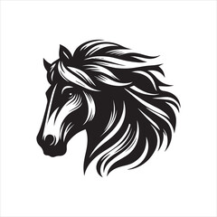 Fototapeta premium A stylized black and white illustration of a horse's head with flowing mane.