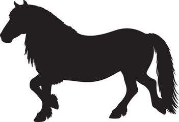 Merens horse in silhouette pure white background.
