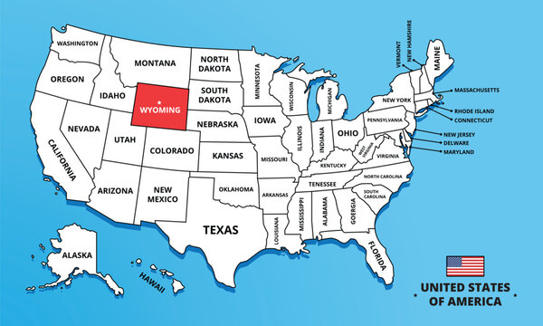 Wyoming State, USA. Highlighted map on Wyoming. Editable blank vector map of USA