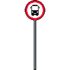 Pixel art Bus stop sign. Bus stop sign on a pole in 8-bit style